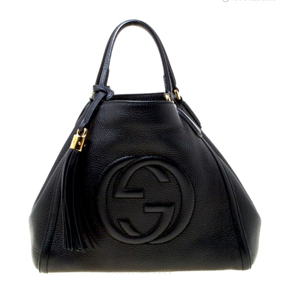 Authentic Gucci - Black Pebbled Leather Soho Tassel Shoulder Bag - Picture 1 of 17
